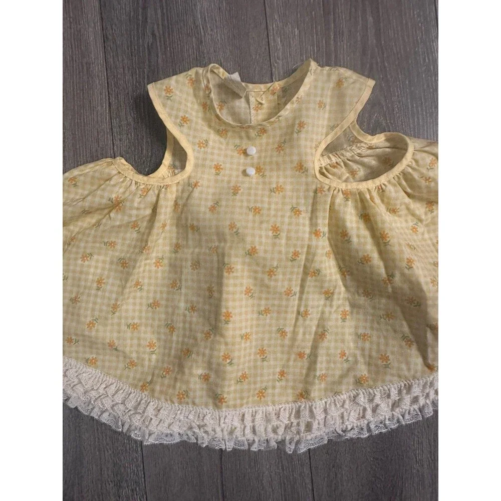 Vintage Mini World Yellow Collared Full Prairie Floral Dress Lace Size 9-12 Mo